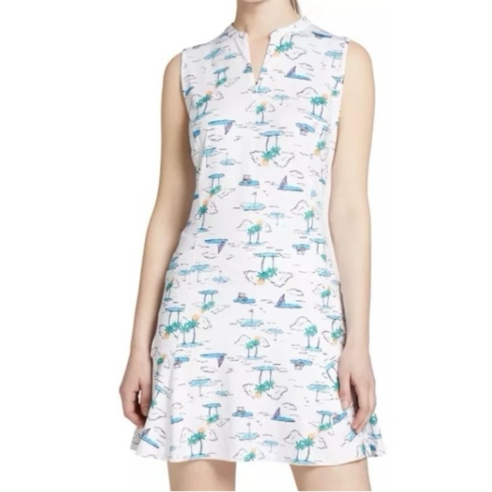 Lady Hagen Dress Golf Sleeveless 1/4 Zip Island Print Sz XS Vacation Sporty